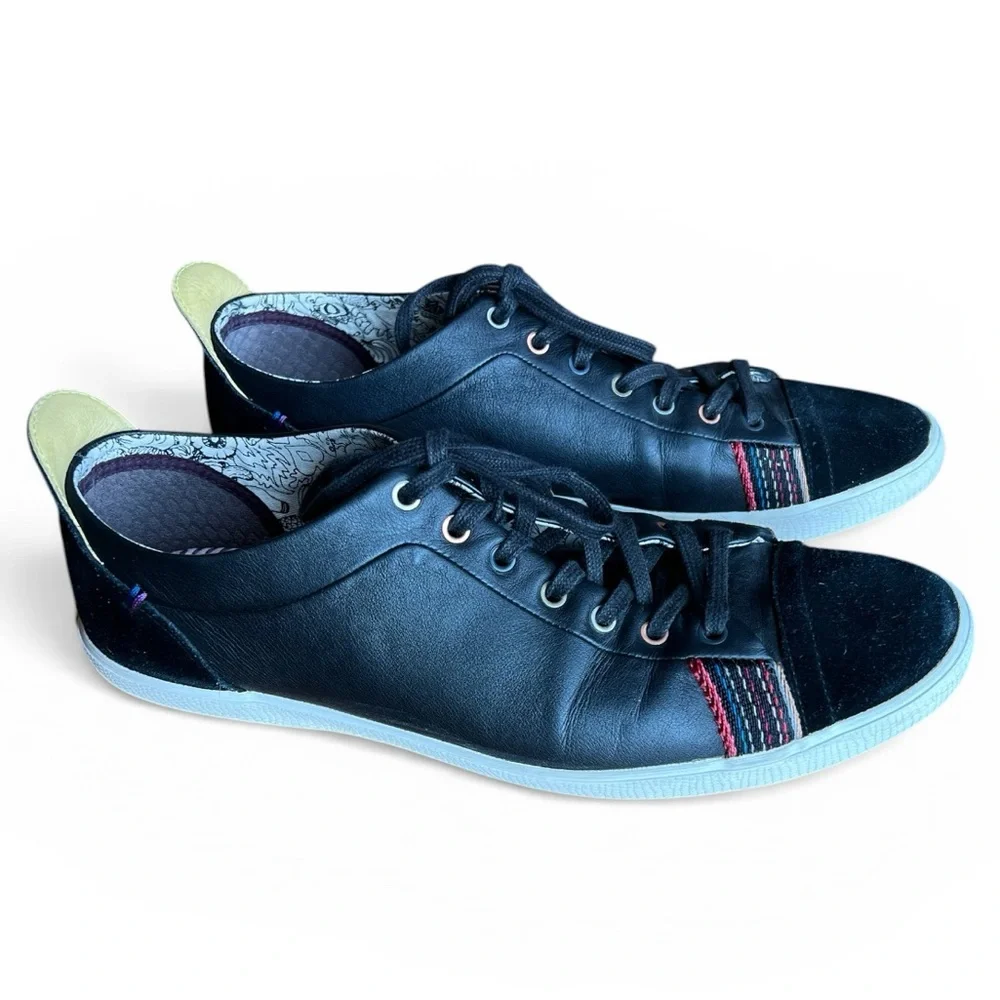 PAUL SMITH VESTRI LEATHER STRIPED PLIMSOLLS IN BLACK